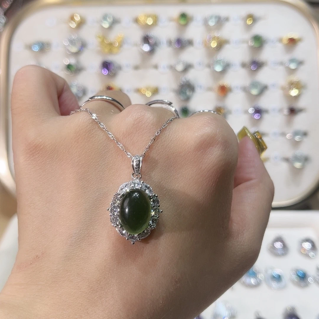 蛇纹石玉戒指银S925镶嵌接**福