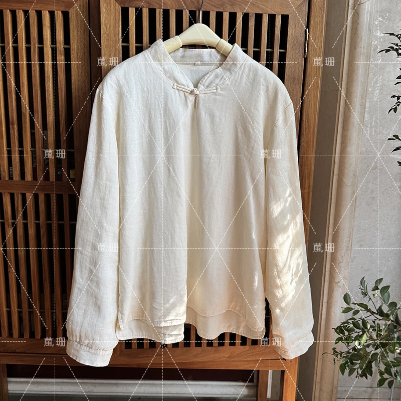 【初心春款】春季百搭苎麻加内衬立领盘扣上衣小衫 52138