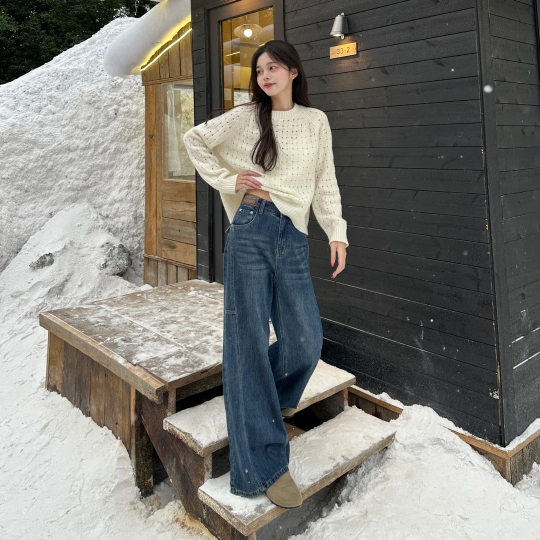 7643 Q直筒牛仔阔腿牛仔裤女高腰新款宽松直筒裤垂坠感显瘦拖地裤