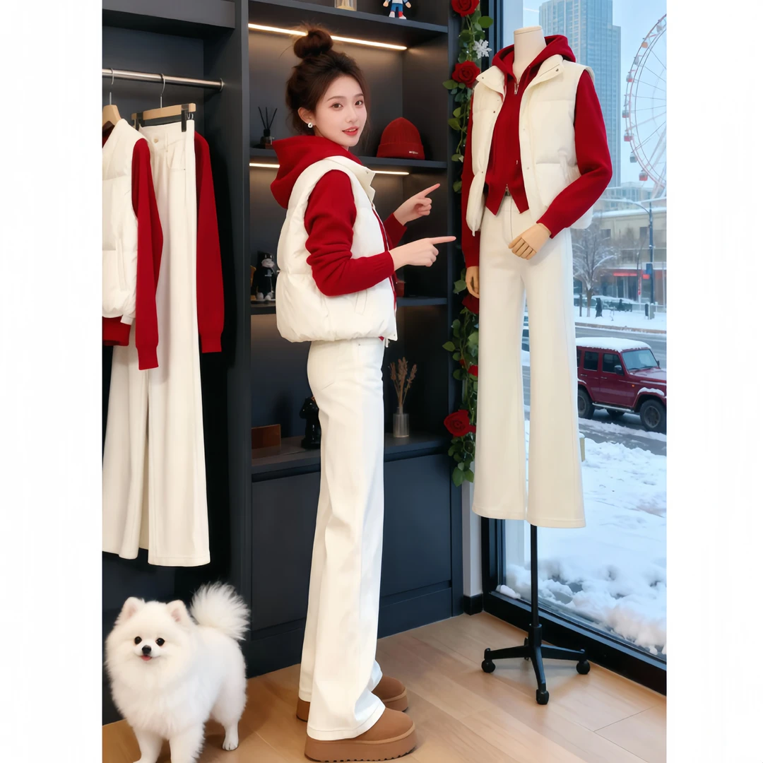 SHALLDOER【天生耀眼】 高级感时尚套装女2025秋冬季马甲卫衣牛仔裤