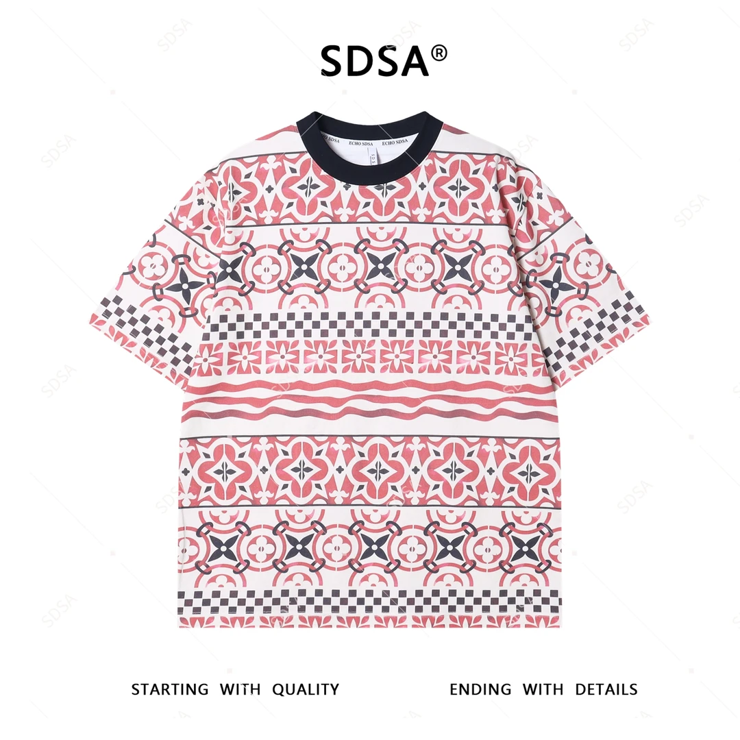 T3700高级感新款男士撞色四叶草图案短袖T恤潮流设计师时尚上衣