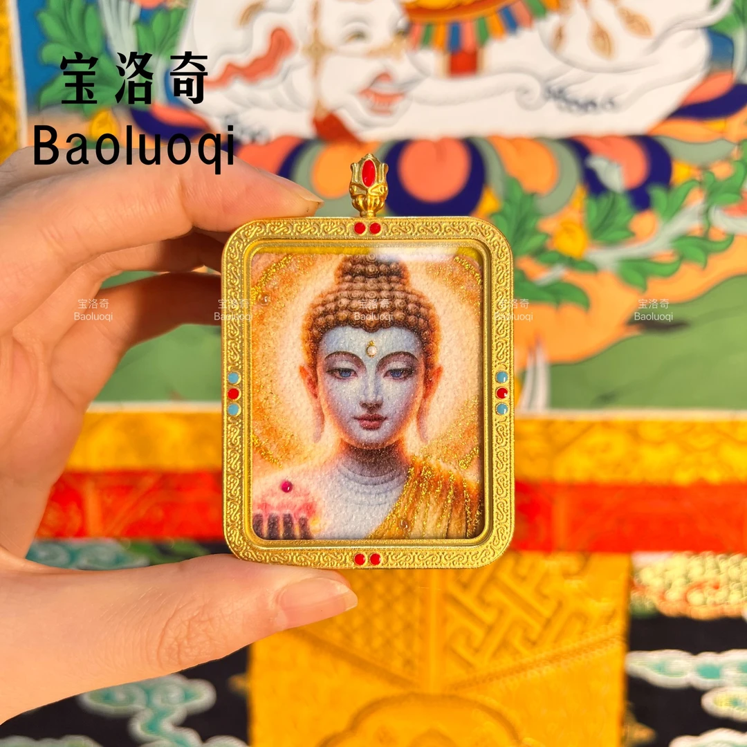 宝洛奇BLQTK-100 送莲尊版释迦摩尼佛头三圣佛手工砂双面唐卡