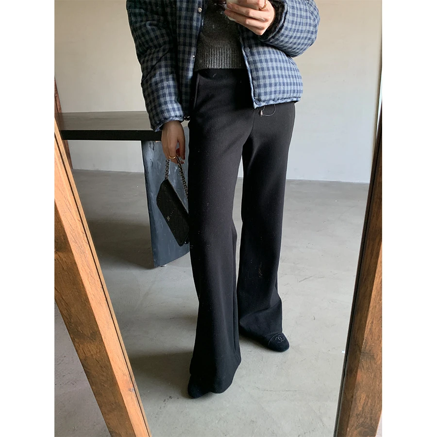 黄峥辣妹风高腰加绒喇叭休闲裤女冬季保暖慵懒气质显瘦长裤541138