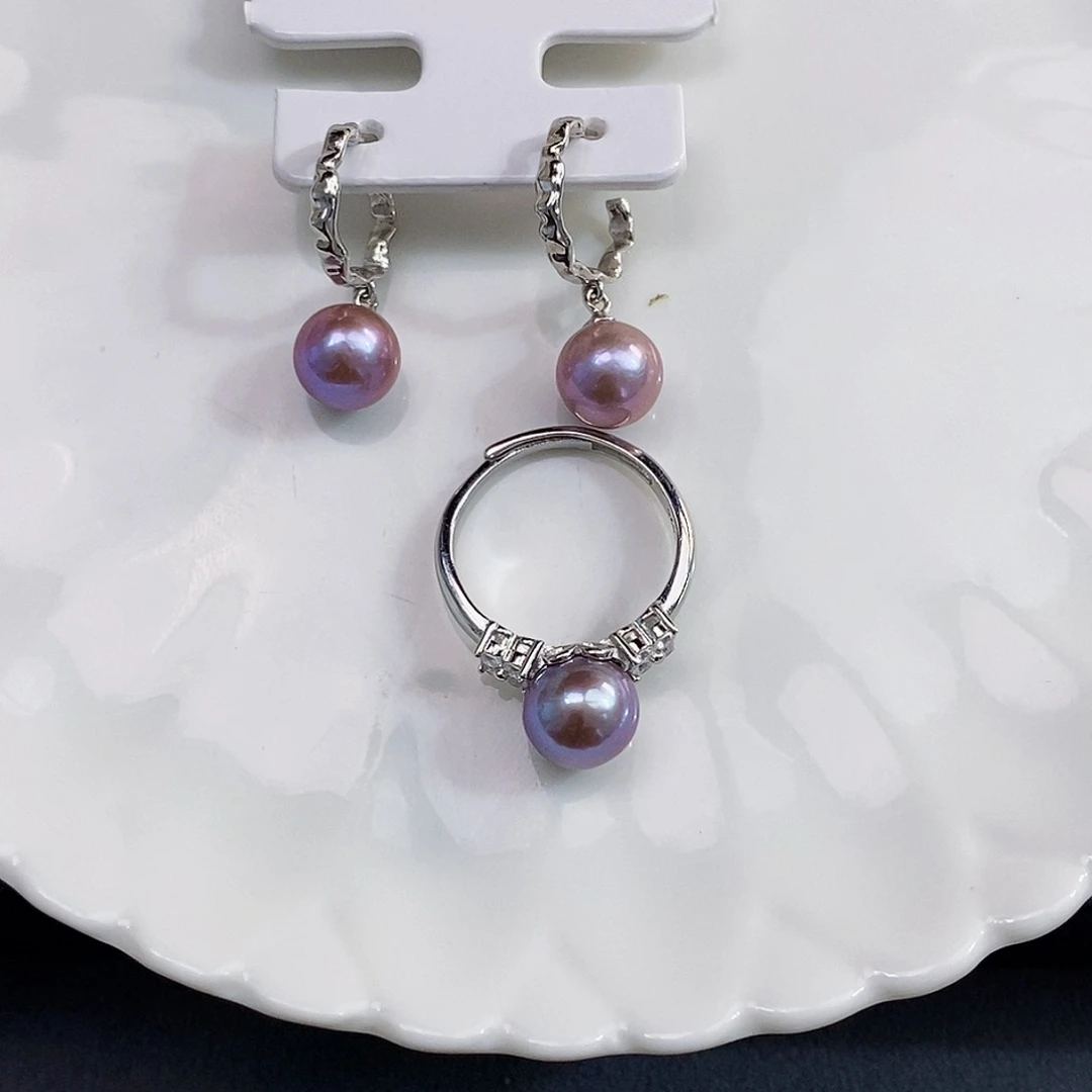 银S925镶嵌特价紫珠套装淡水珍珠乐**咪