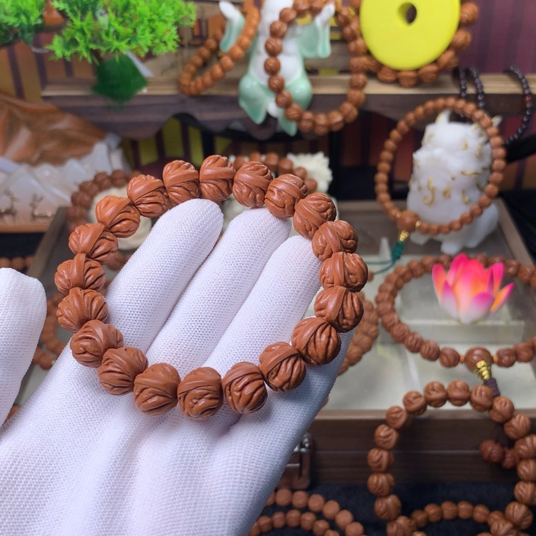 5***2桃核吊坠双脊龙手串15