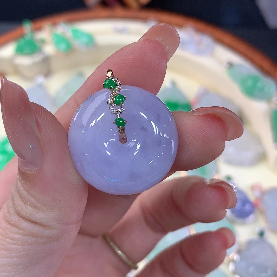 翡翠18K金镶嵌吊坠(不含链)
