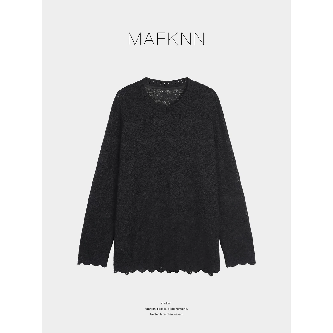 MAFKNN/玛肯时尚休闲简约纯色百搭圆领长袖小衫上衣MK13392