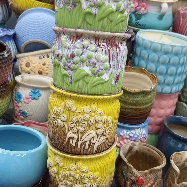 多肉绿植陶瓷花盆9.9包邮，有孔