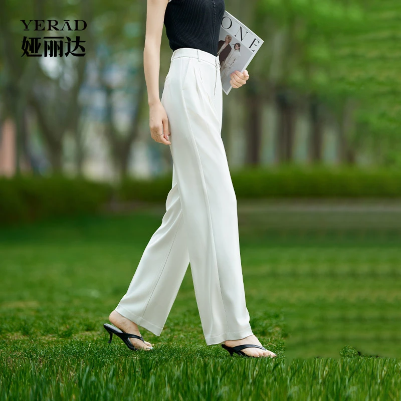 【清凉裤】娅丽达防透休闲西装裤女2025夏款白裤直筒裤窄版阔腿裤