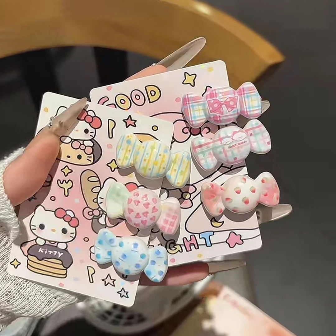 甜妹糖果发夹~可爱少女心格纹蝴蝶结鸭嘴夹碎发刘海夹边夹发饰品