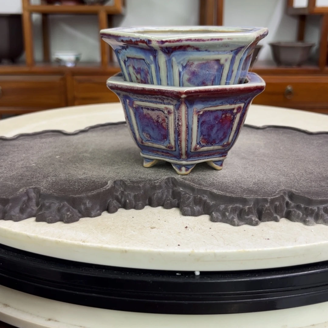 紫砂花盆双**材瑕疵6-10-5-2。。