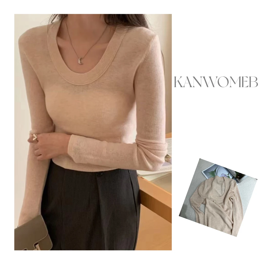 【媚儿推荐】U领长袖毛衣超细美丽诺羊毛