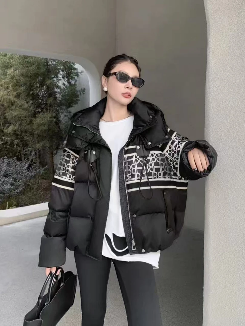 休闲风连帽保暖潮流设计师白鸭绒黑金羽绒服黑色冬季