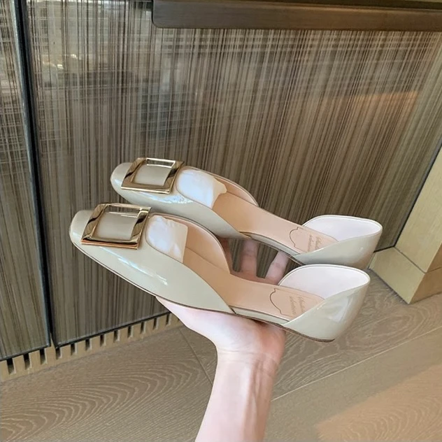 Hey Here｜35～43方扣法式平底浅口中空方头单鞋女鞋夏季