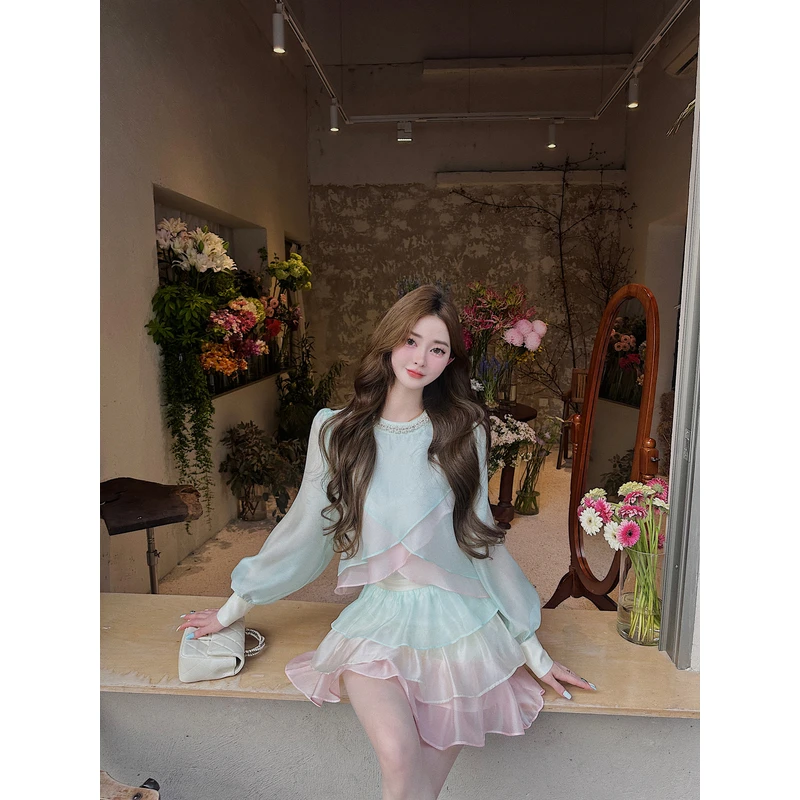 【自制 琉璃彩虹】甜美渐变彩虹公主裙上衣半裙套装XZ40823