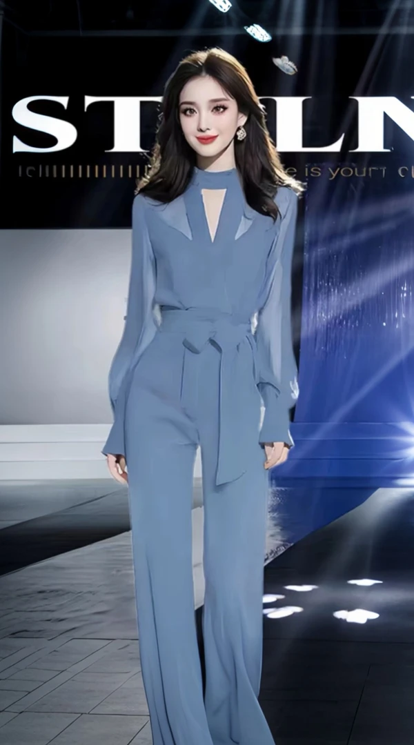 2025夏季女装套装冷淡系独特别致高级感超好看的蓝色上衣裤子套装