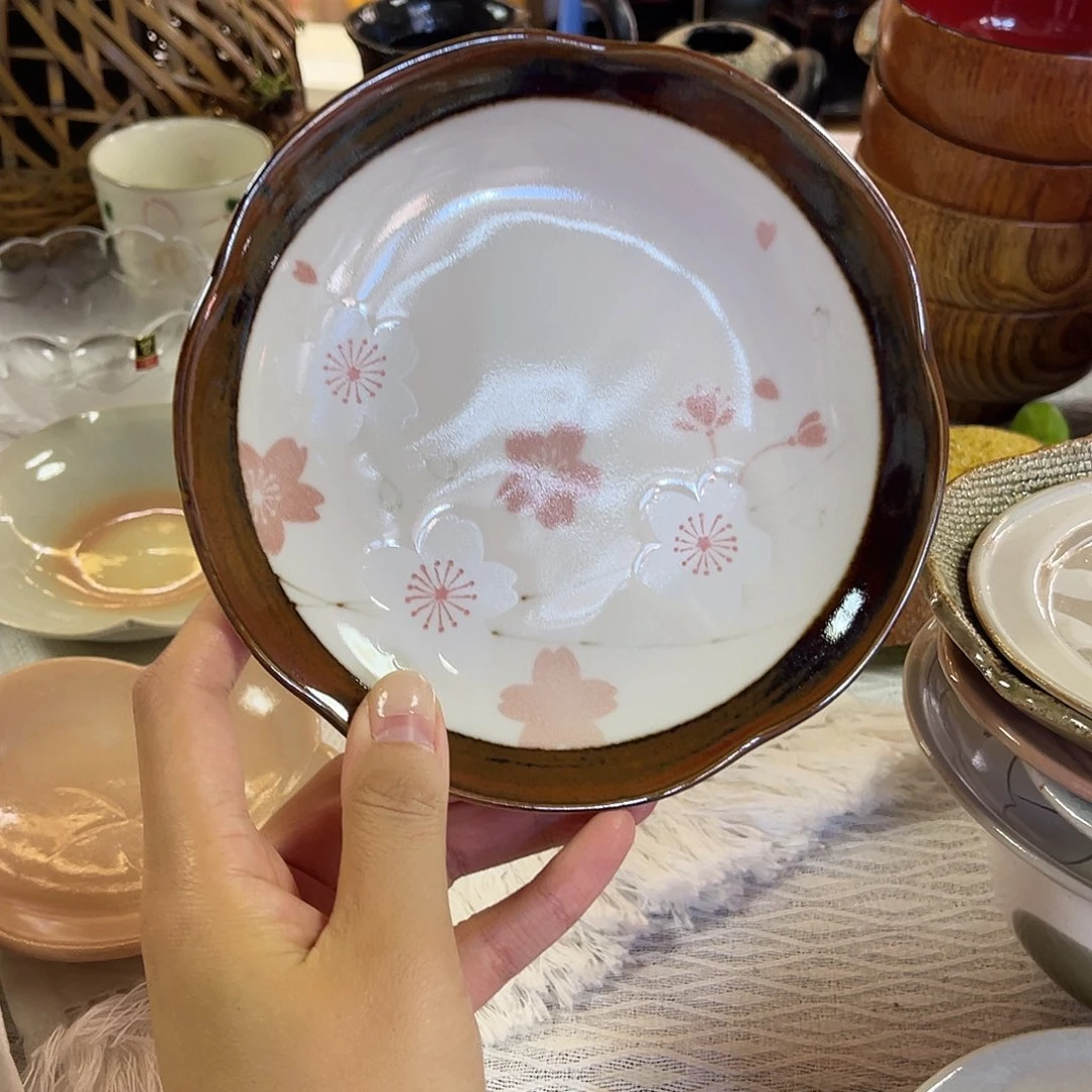 瓷片橘吉樱花酱油边盘子