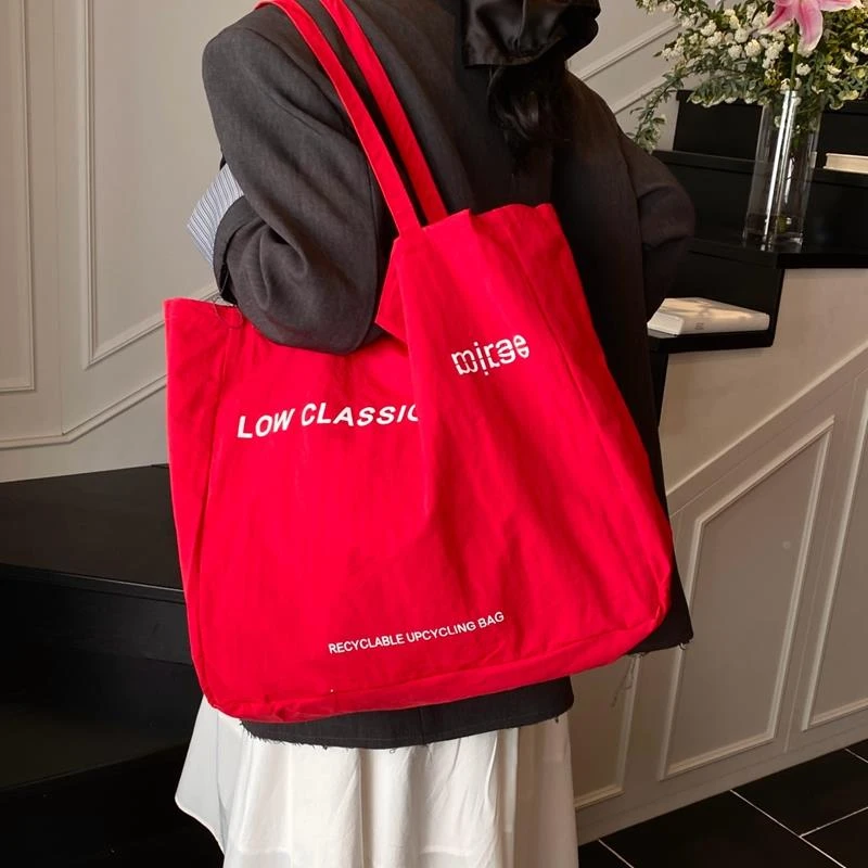 ins慵懒风松弛感大容量包包女韩系休闲单肩包学生通勤帆布购物袋