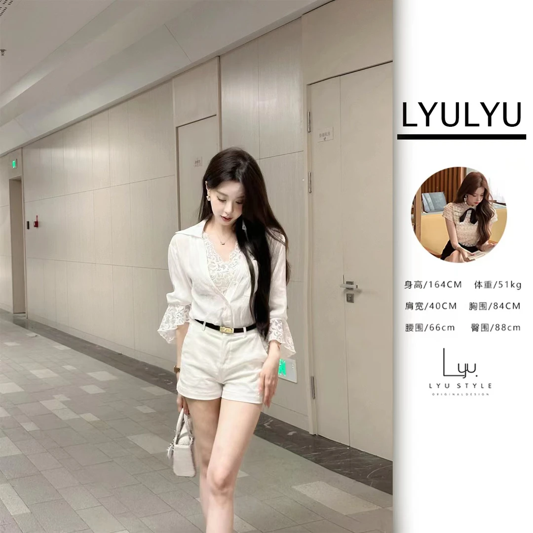 LYU【白雾浪漫】气质蕾丝拼接假两件衬衫上衣 VVX4CS3360