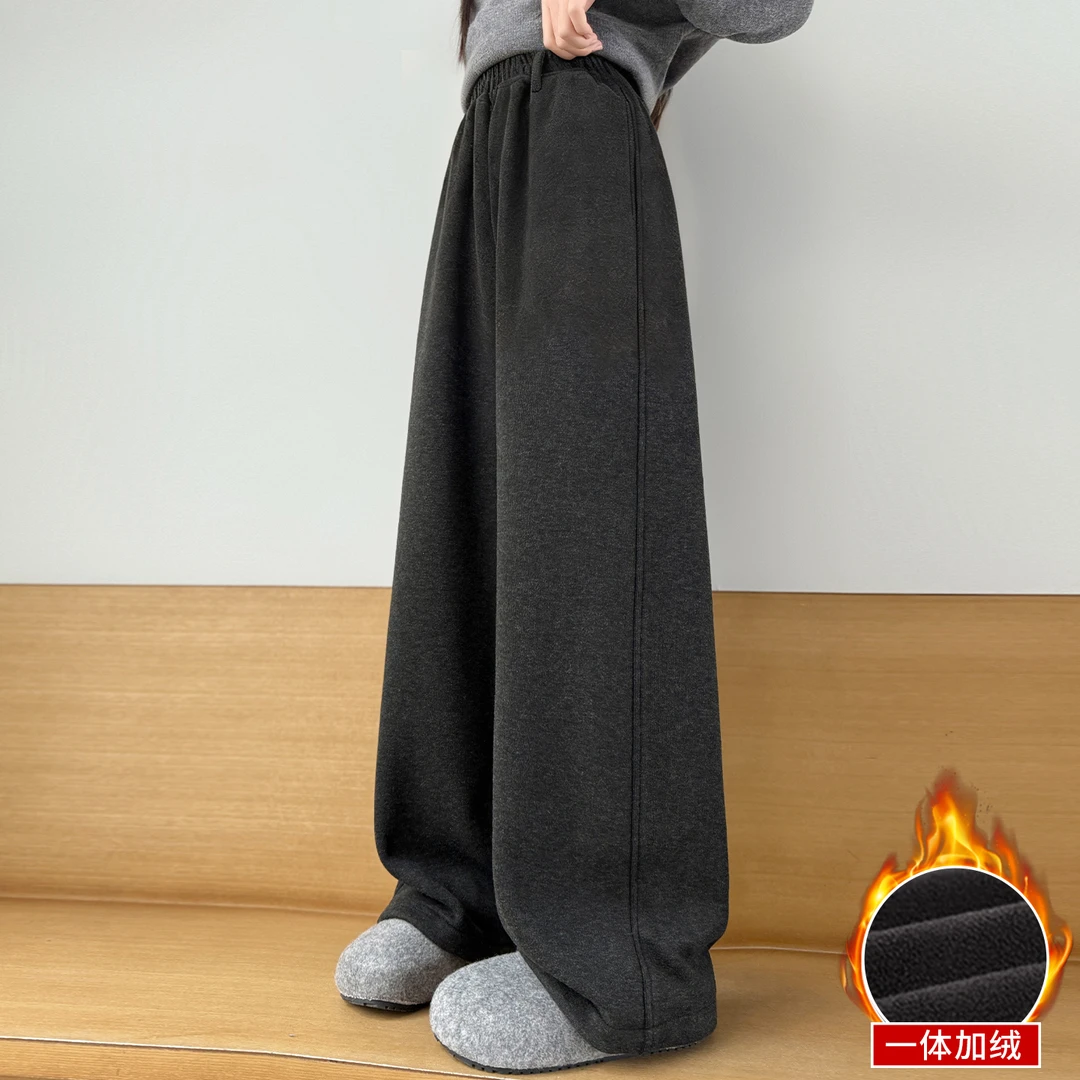 女童加绒裤子冬季2025新款儿童一体绒休闲裤冬装大童加厚阔腿裤潮