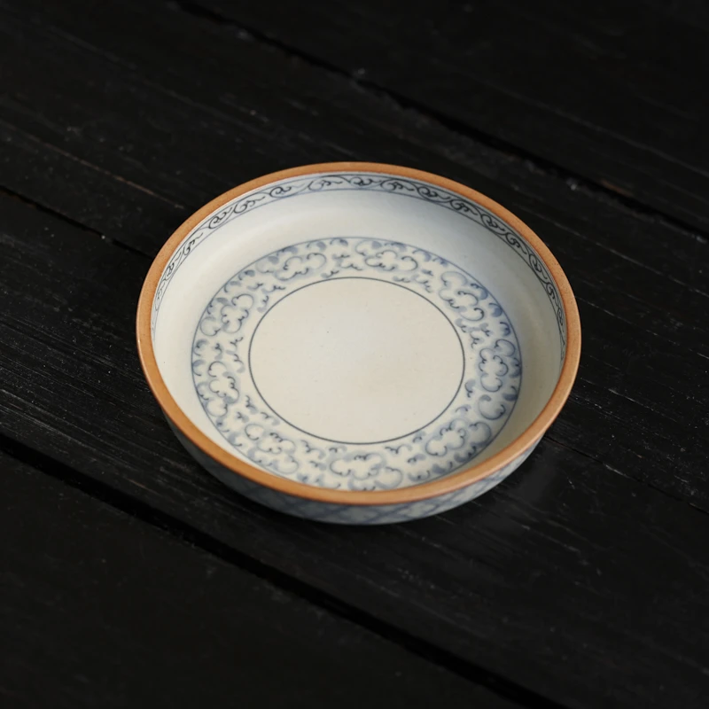 【小田甄陶】祥云格子纹-朴云堂-壶承-直径16.8高2.8（朴承0093）