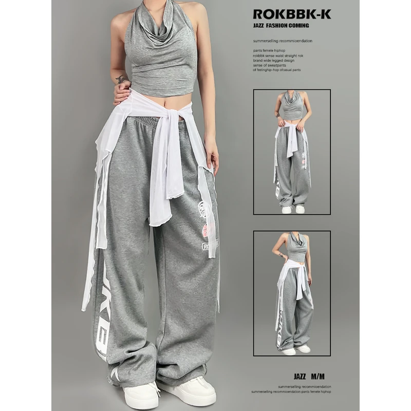 ROKBBK-K/布韩街舞潮牌宽松嘻哈jazz跳舞长裤女运动爵士休闲套装