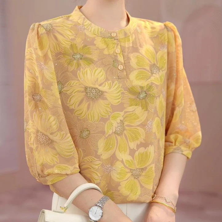 2025夏季薄款[高品质]减龄气质优雅遮肉显瘦洋气百搭时尚碎花衬衫