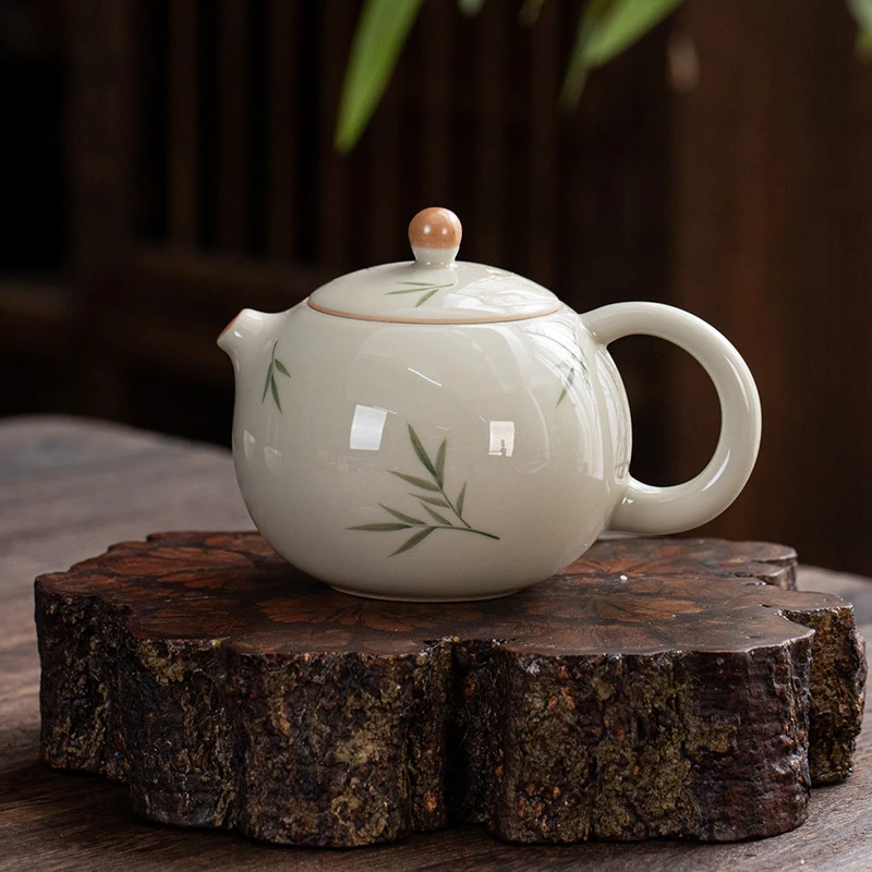 西思瓷语草木灰釉下彩手绘筱竹西施壶高档轻奢中式复古功夫茶具