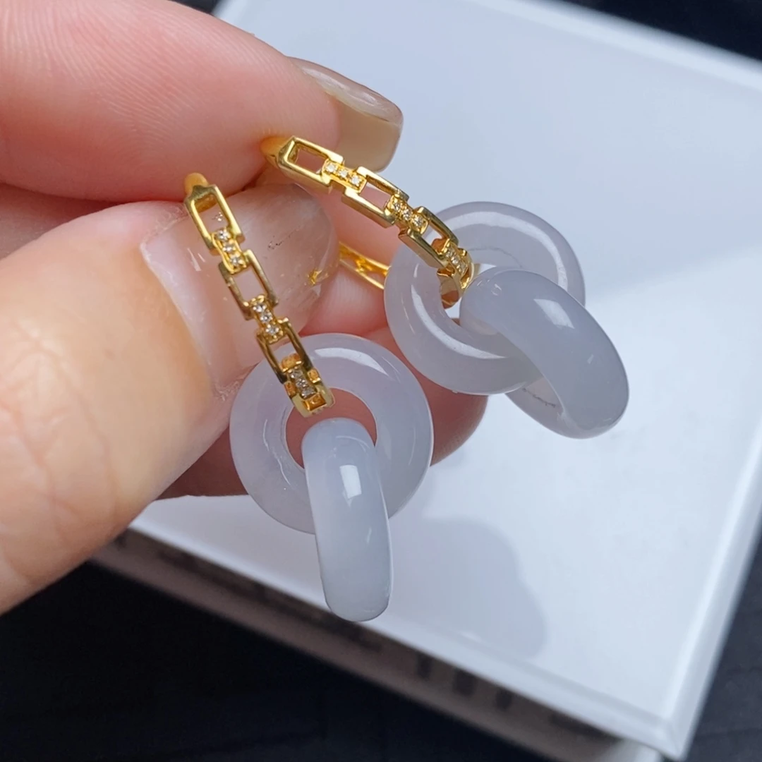 翡翠18K金镶嵌耳饰双环