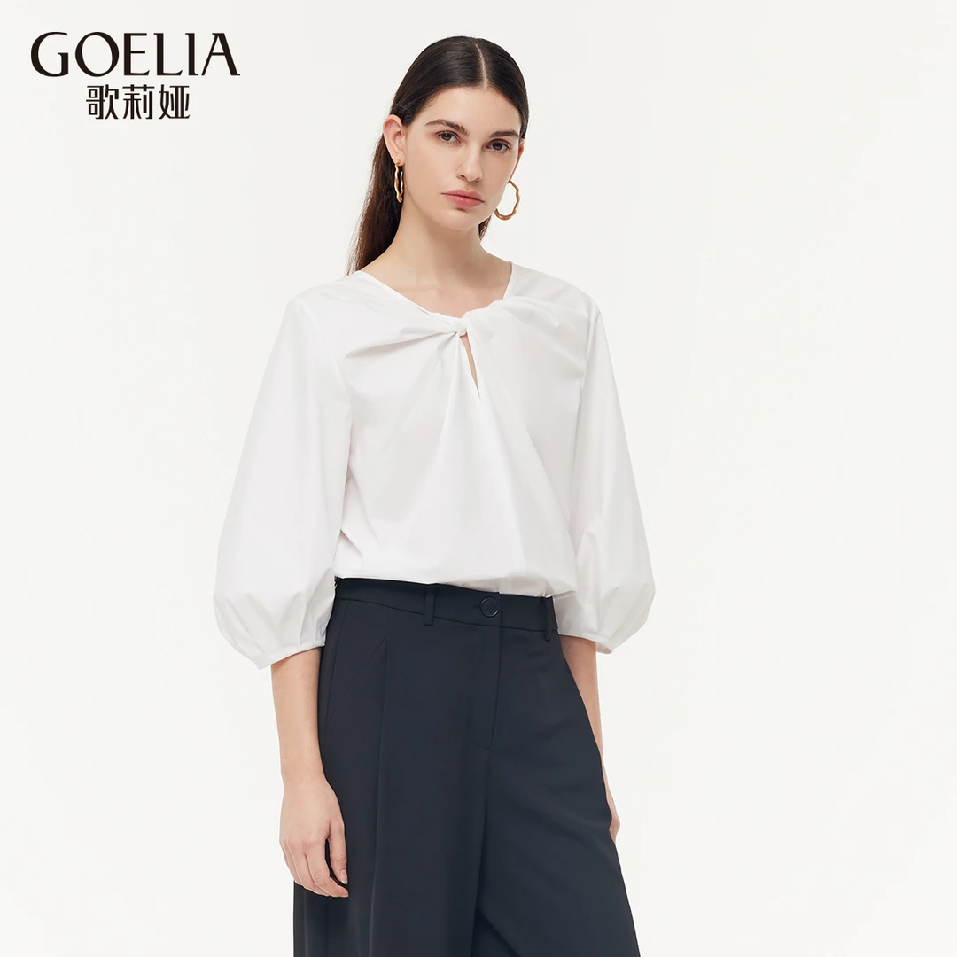 歌莉娅 春季新品  宽松扭结衬衫  1E3C3B100