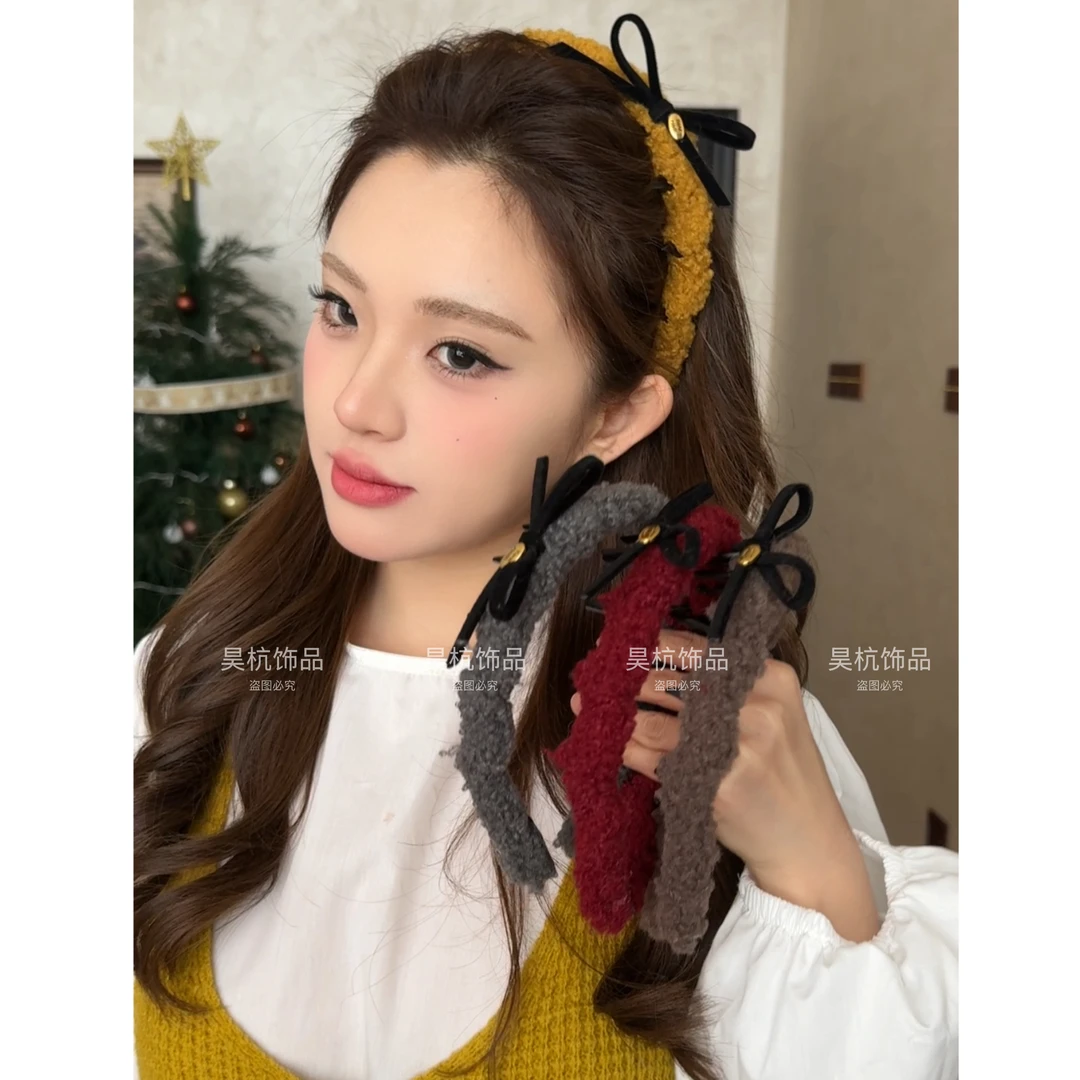 蝴蝶结金标～毛绒波浪！颗粒卷毛高颅顶带齿防滑气质复古头箍头饰