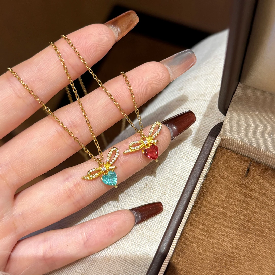 柯柒 钛钢项链 蝴蝶结爱心项链女轻奢气质小众高级设计感锁骨链