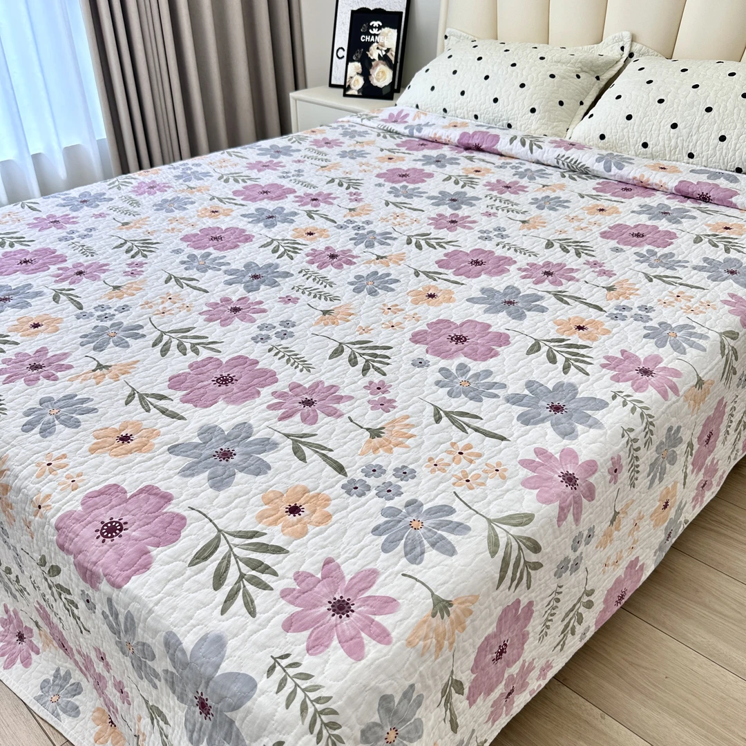 纯棉全棉双面吸汗防油透气40支吸汗田园风床盖棉花双面毯子夹棉