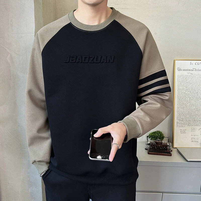 2025春季美式钢印撞色百搭卫衣男士复古潮牌宽松圆领上衣潮27018