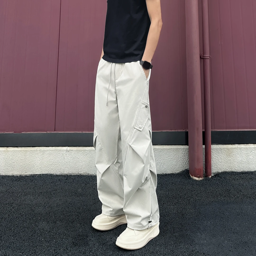 QUALCOMM秋冬美式高街褶皱伞兵裤加厚男女同款潮牌宽松百搭休闲裤