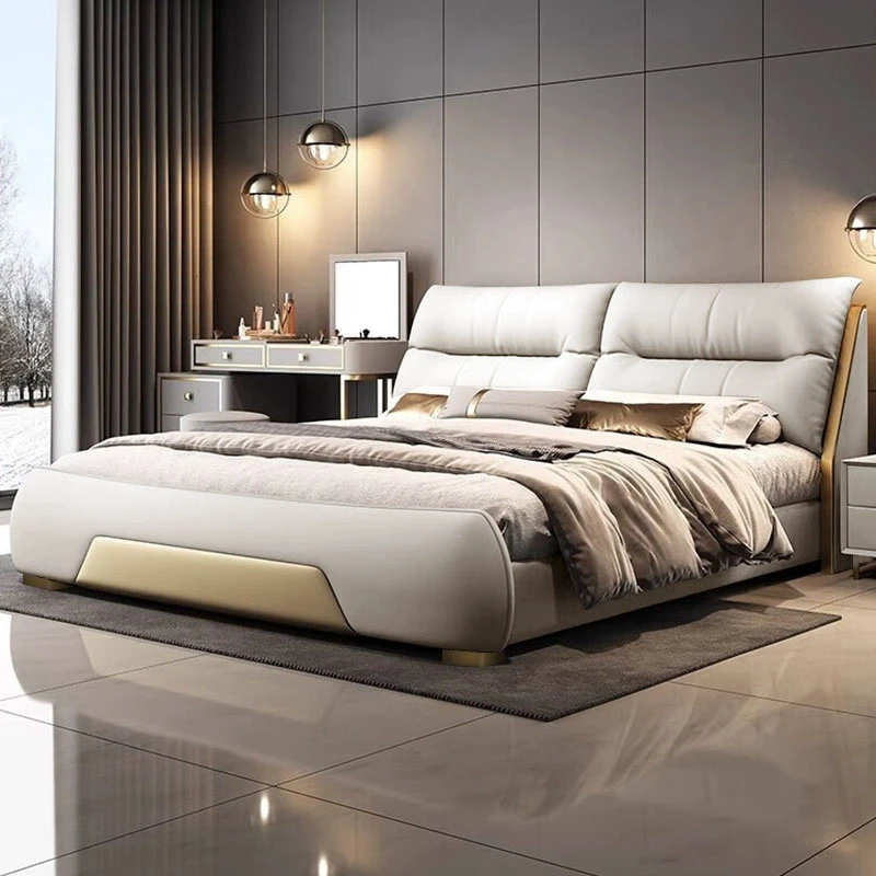 居家好物意式真皮轻奢现代简约美式双人床主卧储物大床婚床6663#