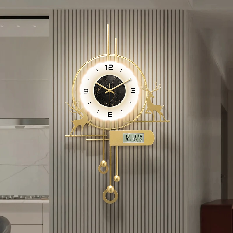 飞鸟集2025年新款客厅高档万年历挂钟电视背景墙钟表日历时钟挂墙