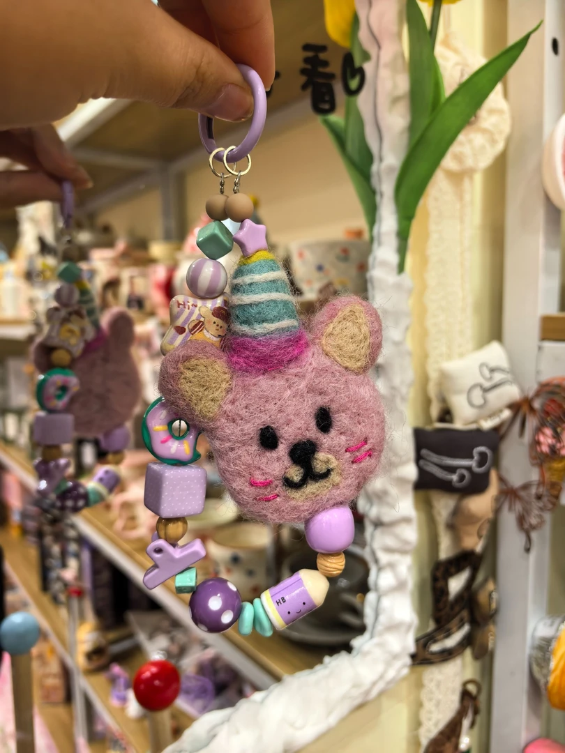 DIY毛毡睡帽小熊高颜值手机链包包链可爱挂饰