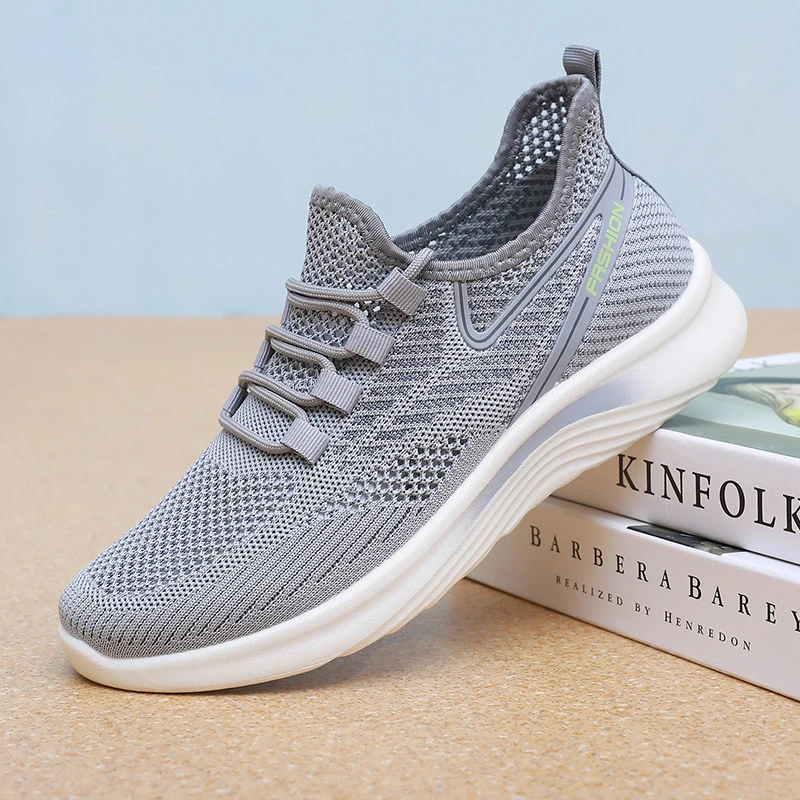 春夏季时尚飞织网面布鞋男鞋中老年一脚蹬懒人鞋运动鞋休闲网鞋
