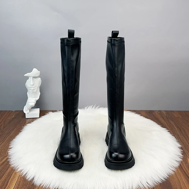 厚底不过膝长靴女2025秋冬新款百搭显瘦长筒骑士靴时尚弹力瘦瘦靴