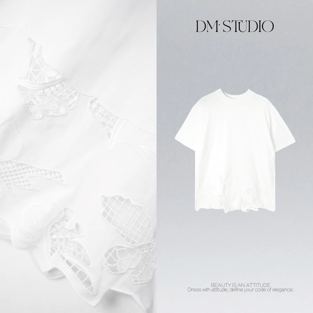 DEDM•STUDIO/极简精致感小众镂空圆领短袖上衣2506TX/MM2025YJ17