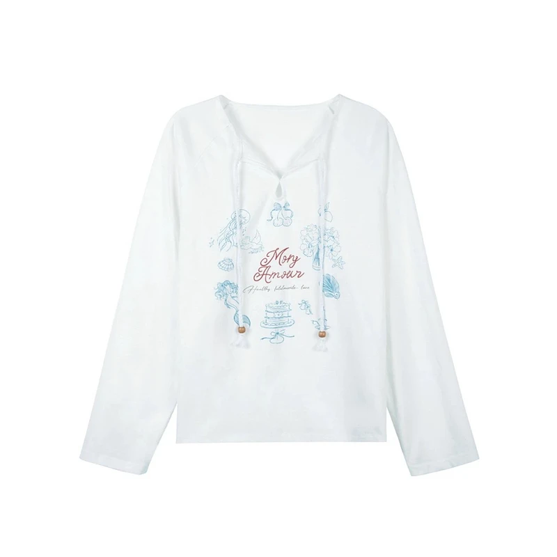 防晒长袖圆领T恤薄款白色长袖t恤时尚连帽春季英伦风喵