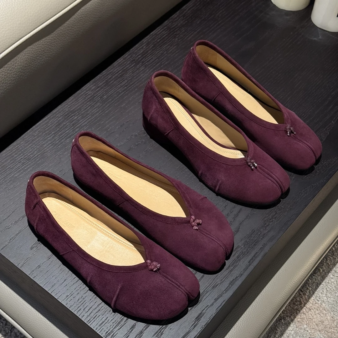 渠道！tabi猪蹄分趾鞋新款褶皱复古芭蕾舞单鞋 平底奶奶鞋大码女鞋