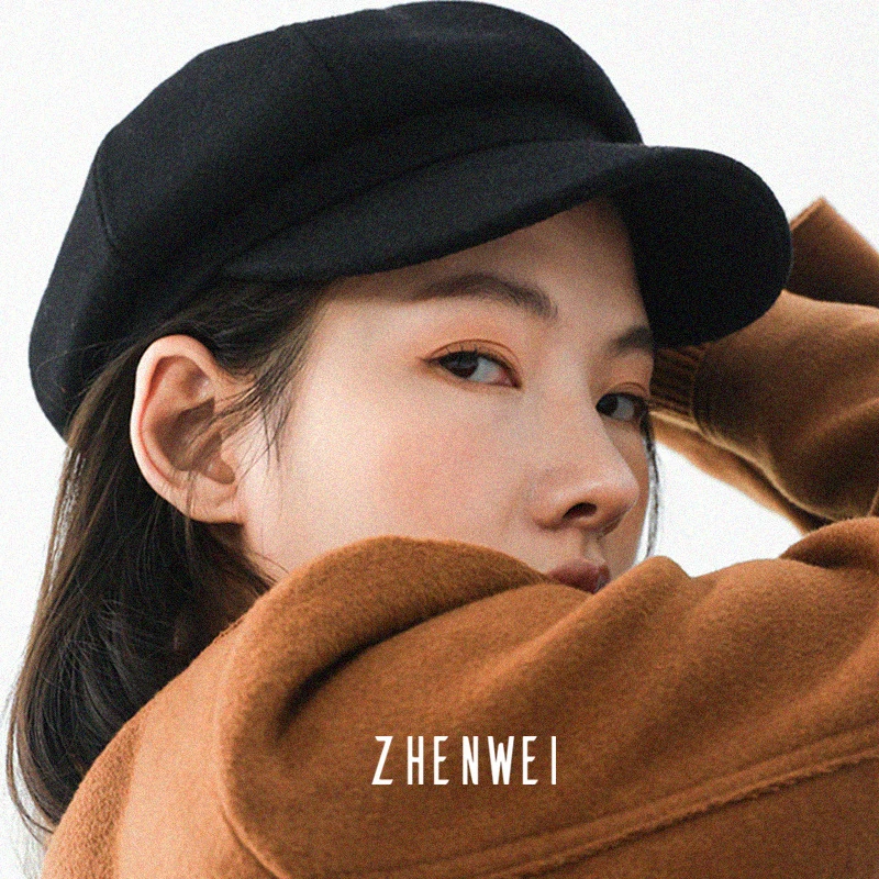 【艺凡】立体黑色羊贝雷帽大头围帽子女春秋报童帽八角帽秋冬画家帽