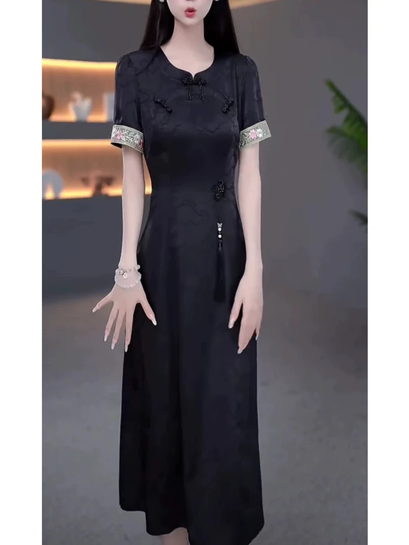 【连衣裙】DBF-25A610YR新款气质中式重工改良旗袍时尚优雅连衣裙