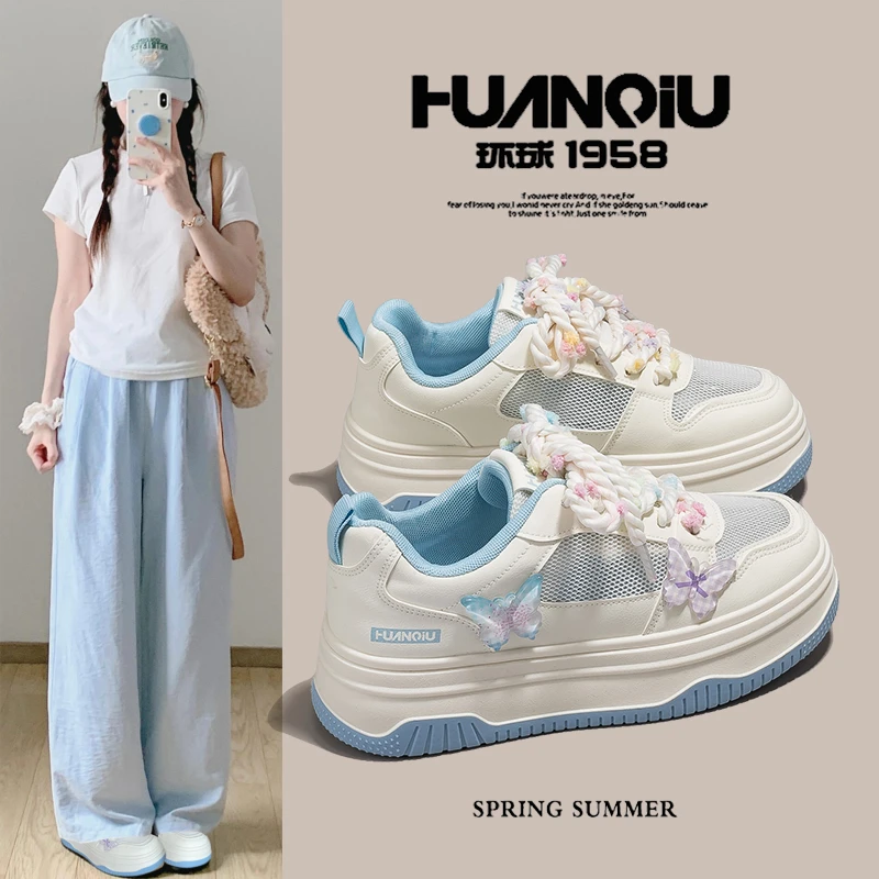 环球小众原创蝴蝶网面透气网鞋女款爆款2025夏新款厚底小白鞋K751