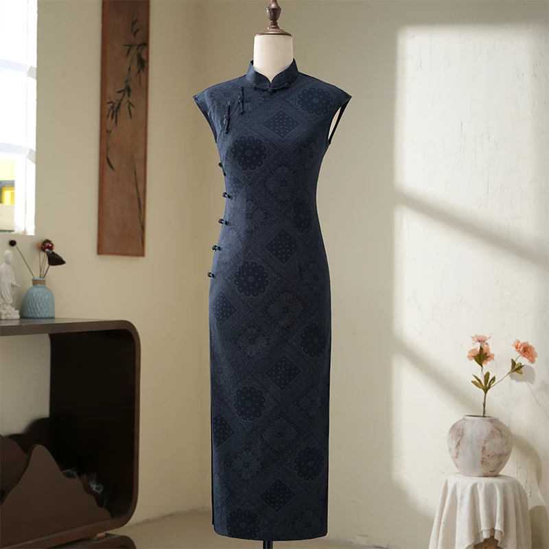 【疏影】旗袍2025新款古法全开襟蓝色无袖高端大气上档次日常少女款