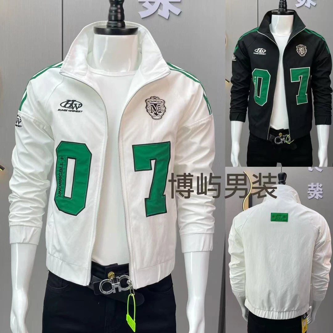 春秋季立领夹克男士2025新款男爆款时尚潮流韩版修身字母拼色外套