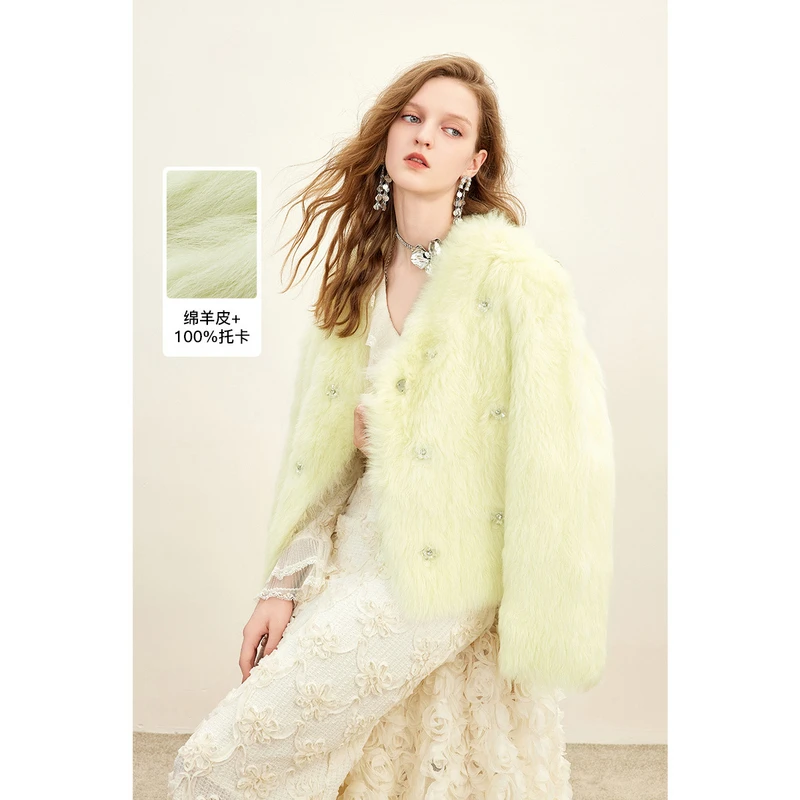 miss COCOON奶油黄显瘦时髦女落肩外套0068