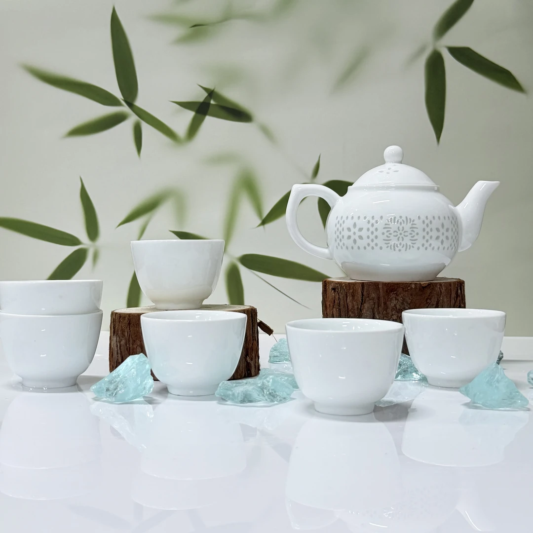 景德镇玲珑瓷玲珑茶壶套装高温白瓷不浸茶渍招待用家用默认微瑕